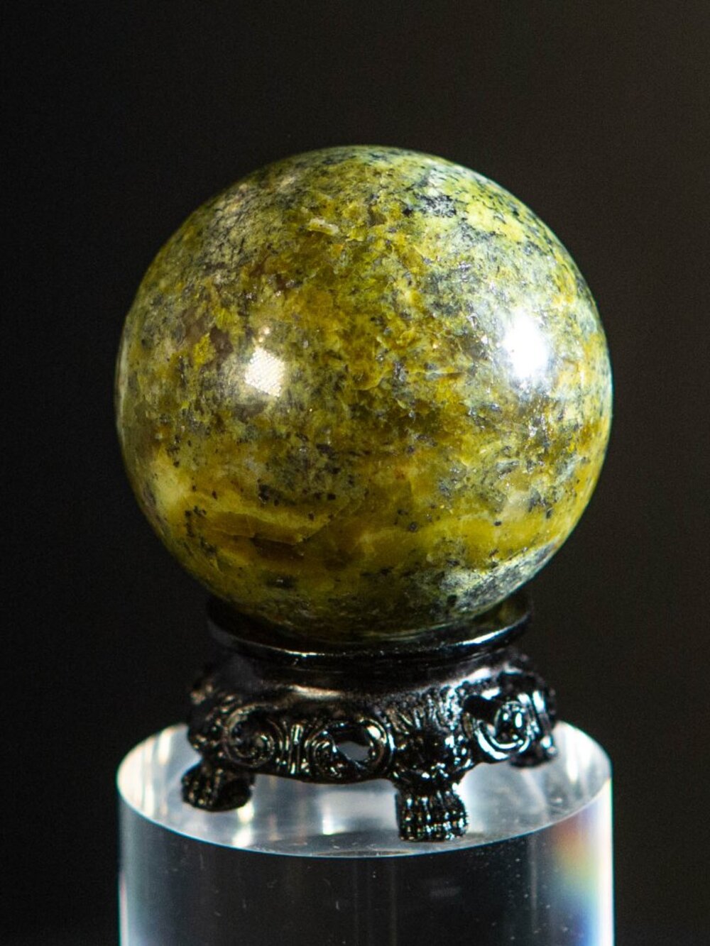 Natural Green Opal Sphere 148g 1.8” Crystal Ball with Black Ornate Stand